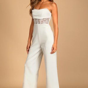 Lulus White Lace Strapless Bustier Bridal Jumpsuit